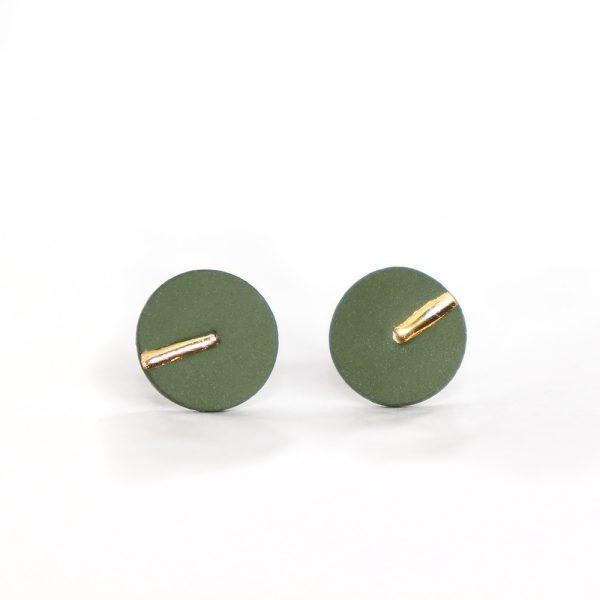 Green round earrings Golden river