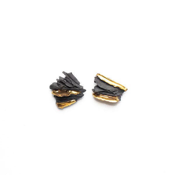 Black porcelain earrings "Graphite No. 10"