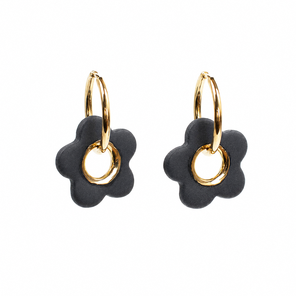 Flower power black dangle earrings - Image 2