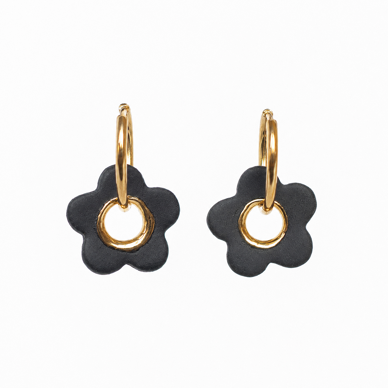 Flower power black dangle earrings