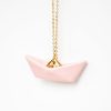 Pink origami boat pendant with a golden sail - Image 2